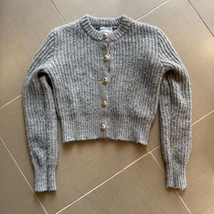 Bershka Gray Ribbed Cardigan with Gold Buttons